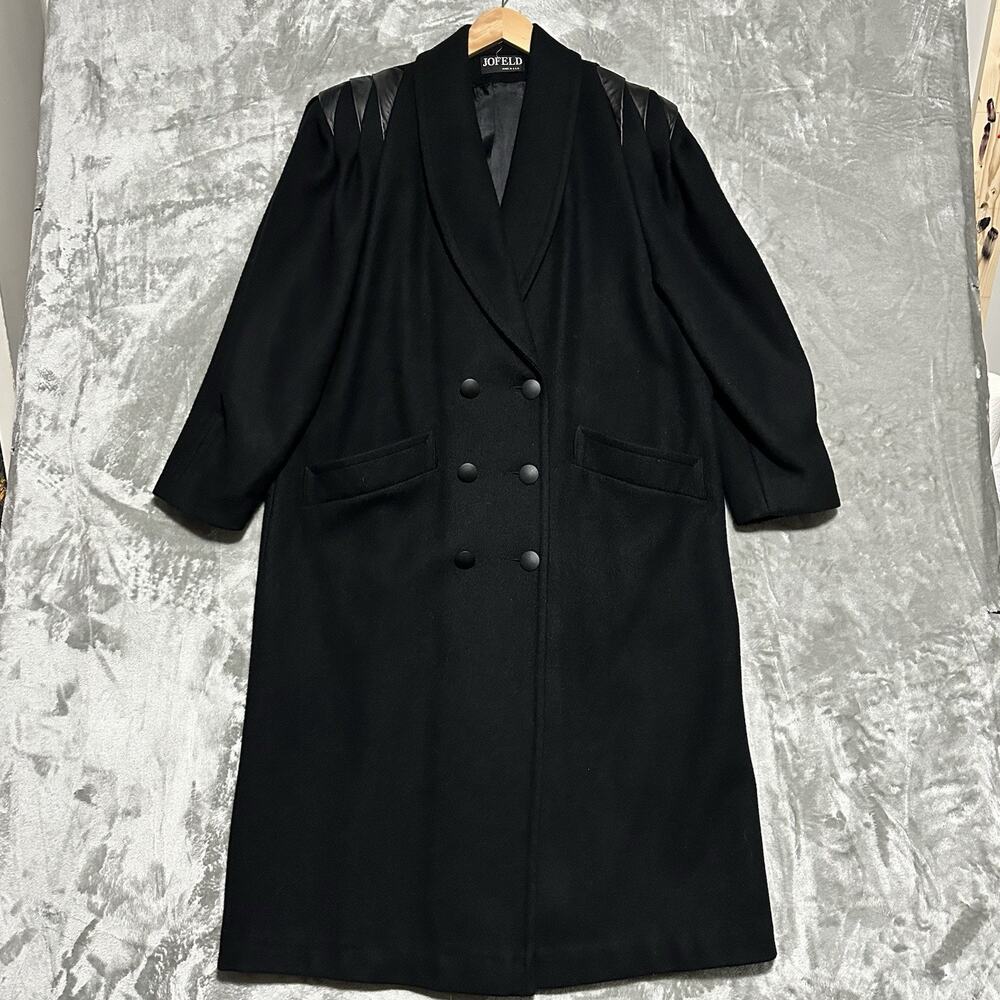 Vintage Jofeld Wool Blend Overcoat Womens Sz 14-16 Black Leather Grunge‎ Capsule